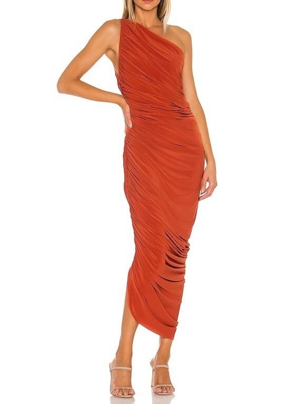 Diana Ruched One-Shoulder Gown Rust